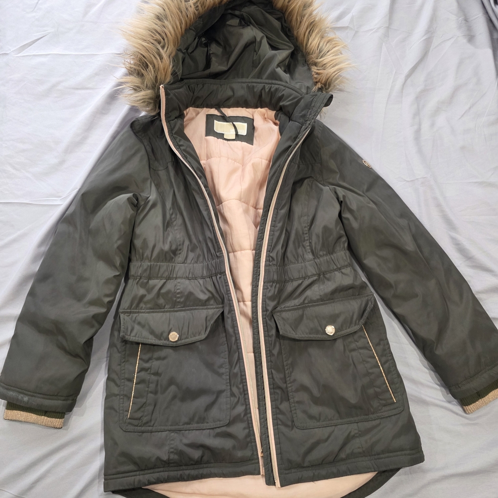 Michael Kors Kids' Olive Puffer Coat with Faux Fur Hood Youth 14